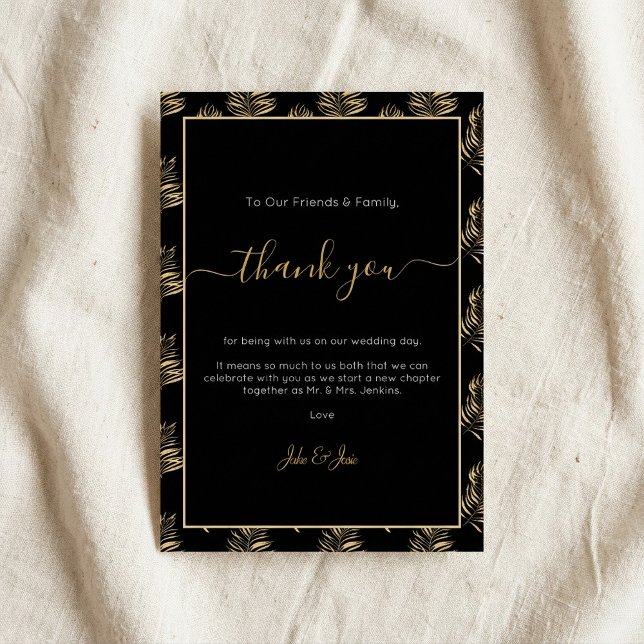 Bold gold fern leaf Wedding thank you Table Card (Bold gold fern leaf Wedding thank you Table Card.)