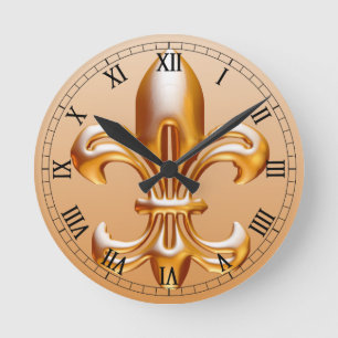 Bold Gold Fleur de Lis Round Clock