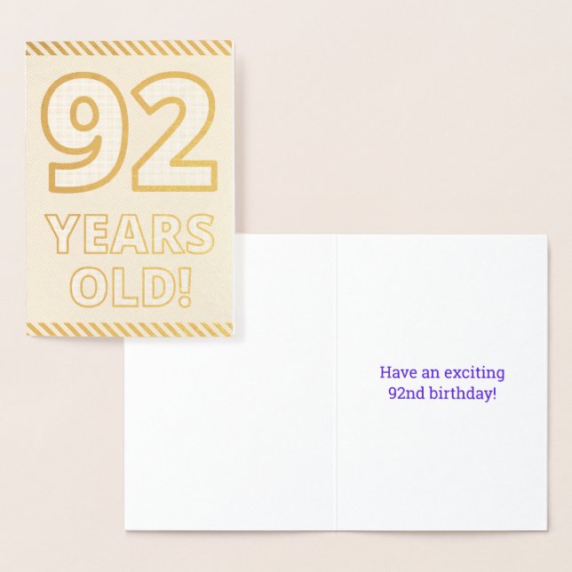 Bold, Gold Foil "92 YEARS OLD!" Birthday Card (Display)