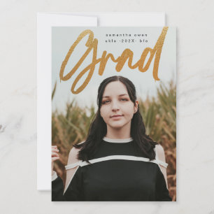 Bold Gold Foil Brush Grad Modern Photo University Announcement