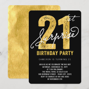 Bold Gold Foil Surprise 21st Birthday Party Invite