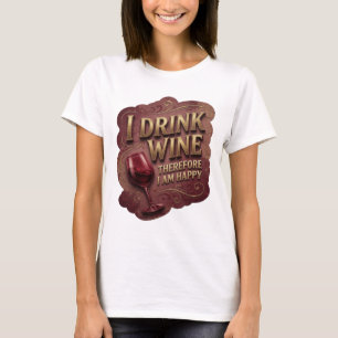 Bold Gold I DRINK WINE THEREFORE I AM HAPPY T-Shirt