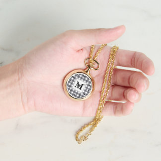 BOLD! 🖤 Gold Necklace Watch Plaid Initial