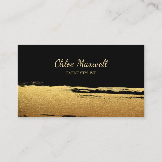 Bold Gold Paint Stroke Minimalist Business Card (Front)