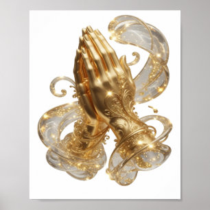 Bold Gold PRAYING HANDS Artistic Motif Poster