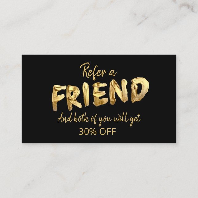 Bold Gold Refer A Friend Stylish Referral Card (Front)