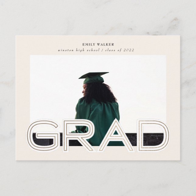 bold gold script graduation announcement photo (Front)