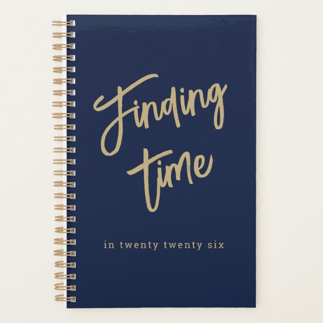 Bold Gold Script Typography Navy Blue & Gold Planner (Front)