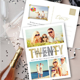 Bold Gold Typography 2025 New Year 3 Photo Collage Holiday Postcard