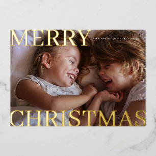 Bold Gold Typography 5 Photo Merry Christmas Foil Holiday Card