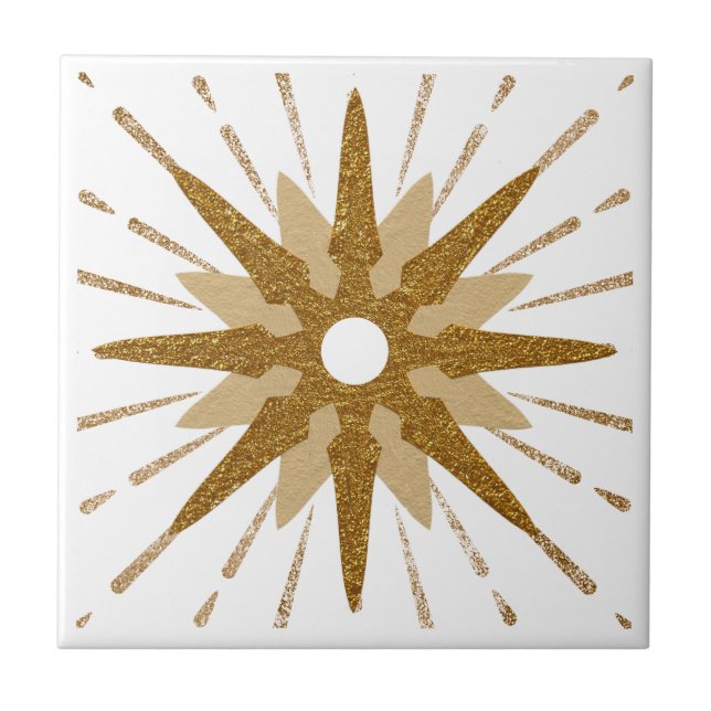 Bold Gold & White Starburst Tile (Front)
