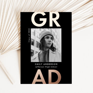 Bold Grad Black and Rose Gold Photo Graduation