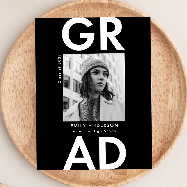 Bold Grad Black and White Photo Graduation Party Invitation Postcard (Creator Uploaded)
