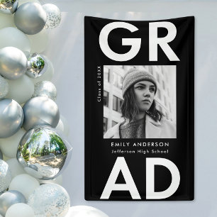 Bold Grad Black Photo Graduation Banner