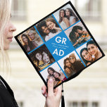 Bold Grad Blue 8 Photo Collage Graduation Cap Topper<br><div class="desc">Celebrate your graduation day in style with a photo collage graduation cap topper! The custom graduation cap topper features "Grad" in bold white lettering with a blue background (or colour of your choice) surrounded by 8 of the graduate's favourite photos. Choose photos of your friends, family, pets, etc. Personalize the...</div>