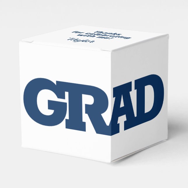 Bold GRAD Blue and White Graduation Party Favor Box (Front Side)