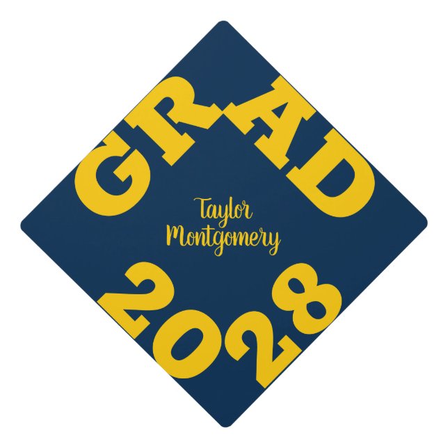 Bold GRAD Blue and Yellow Graduation Cap Topper (Front)