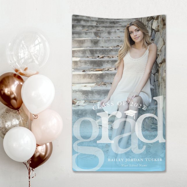 Bold GRAD Blue Ombre Overlay Photo Graduation Banner (Creator Uploaded)