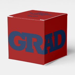 Bold GRAD Blue on Dark Red Graduation Party Favor Box