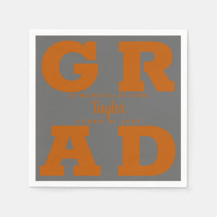 Bold GRAD Burnt Orange on Grey Graduation Napkin