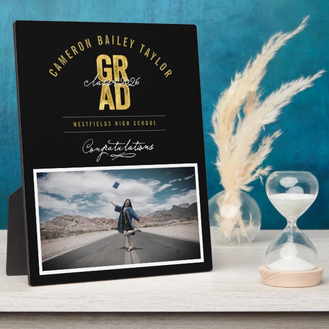 Bold GRAD Class Of 2025 Photo Graduation Party Plaque (Side)