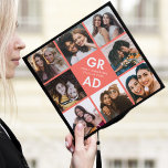 Bold Grad Coral 8 Photo Collage Graduation Cap Topper<br><div class="desc">Celebrate your graduation day in style with a photo collage graduation cap topper! The custom graduation cap topper features "Grad" in bold white lettering with a coral background (or colour of your choice) surrounded by 8 of the graduate's favourite photos. Choose photos of your friends, family, pets, etc. Personalize the...</div>