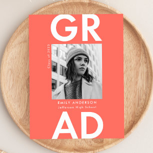 Bold Grad Coral Photo Graduation Party Invitation Postcard