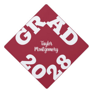 Bold GRAD Crimson Graduation Cap Topper