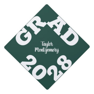 Bold GRAD Dark Green  Graduation Cap Topper