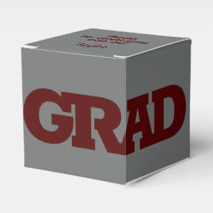Bold GRAD Dark Maroon on Grey Graduation Party Favor Box