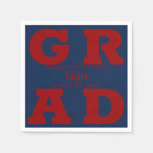 Bold GRAD   Dark Red on Blue Graduation Napkins