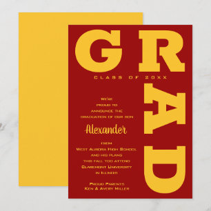 Bold GRAD Gold Cardinal Red Graduation Announcement