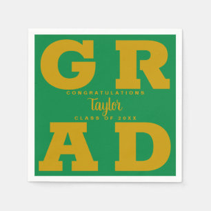 Bold GRAD   Gold on Green Graduation Napkin