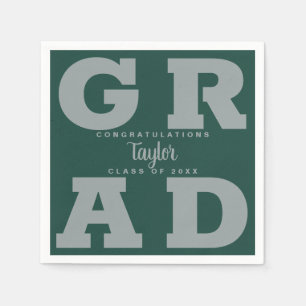 Bold GRAD Grey on Dark Green Graduation Napkins