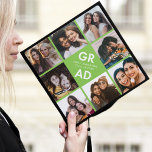 Bold Grad Lime Green 8 Photo Collage Graduation Cap Topper<br><div class="desc">Celebrate your graduation day in style with a photo collage graduation cap topper! The custom graduation cap topper features "Grad" in bold white lettering with a lime green background (or colour of your choice) surrounded by 8 of the graduate's favourite photos. Choose photos of your friends, family, pets, etc. Personalize...</div>