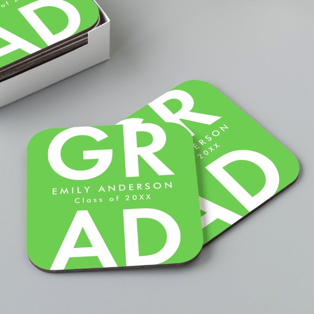 Bold Grad Lime Green Graduation Party Square Paper Coaster (Creator Uploaded)