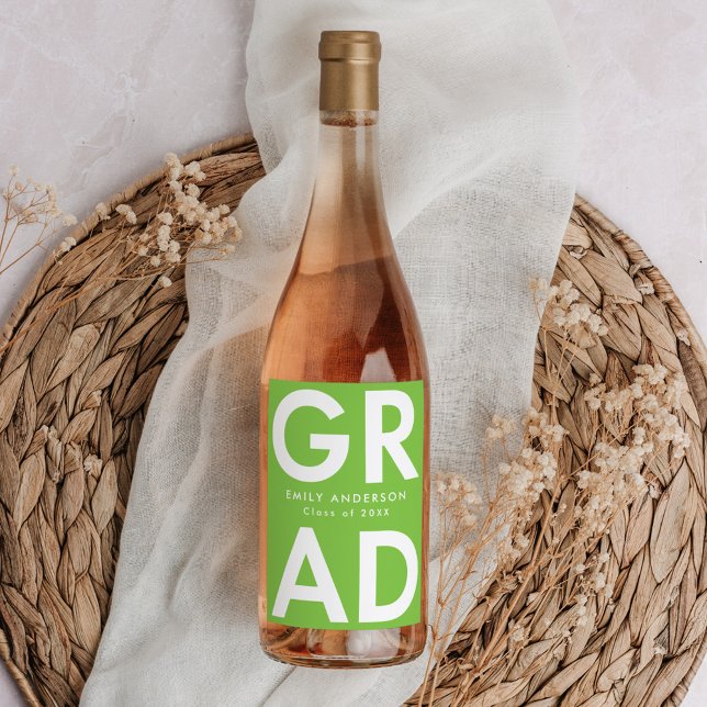 Bold Grad Lime Green Graduation Wine Label (Creator Uploaded)