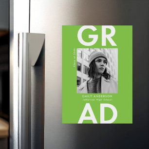 Bold Grad Lime Green Photo Graduation Magnetic Invitation
