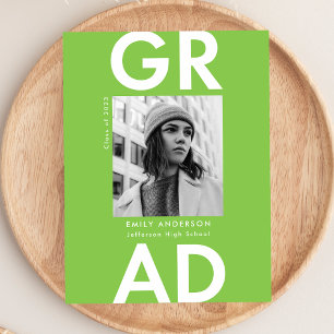 Bold Grad Lime Green Photo Graduation Party Invitation Postcard