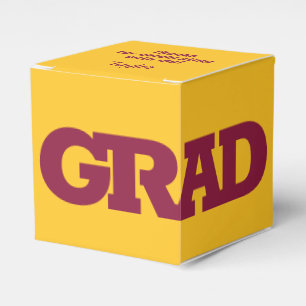 Bold GRAD Maroon on Yellow Gold Graduation Party Favor Box
