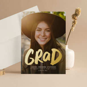 Bold grad modern gold one photo graduation foil in