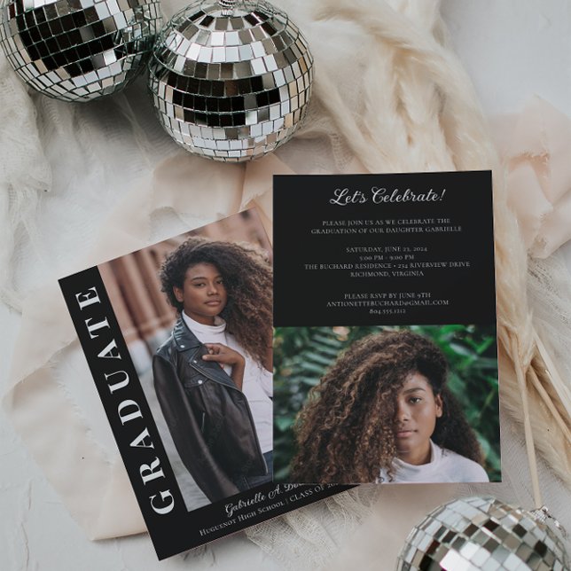 Bold Grad Modern Photo Announcement Party Invite (Creator Uploaded)