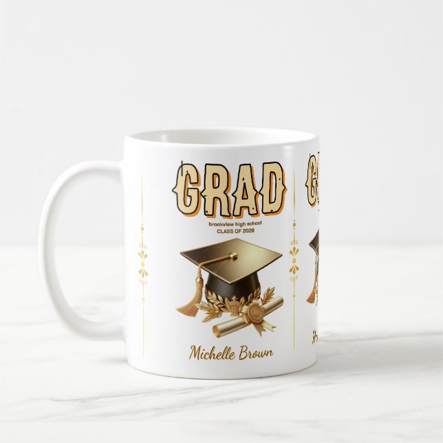 Bold grad modern trendy graduation personalized coffee mug (Left)