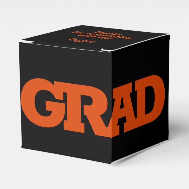 Bold GRAD Orange and Black Graduation Party Favor Box (Front Side)