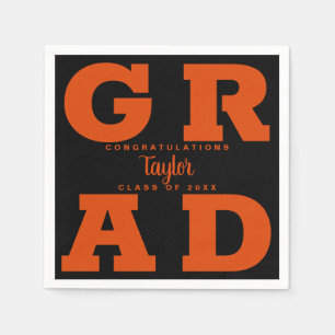 Bold GRAD   Orange on Black Graduation Napkins