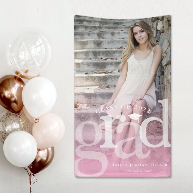 Bold GRAD Pink Ombre Overlay Photo Graduation Banner (Creator Uploaded)