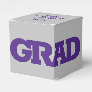 Bold GRAD Purple and Grey Graduation Party Favor Box