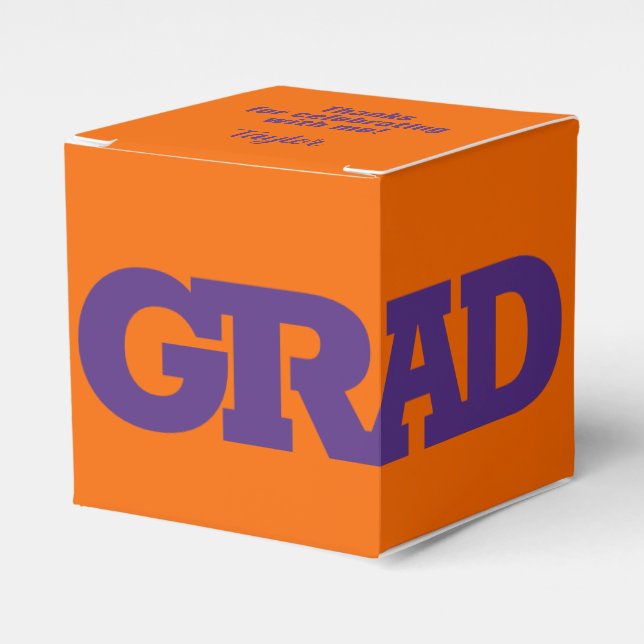 Bold GRAD Purple and Orange Graduation Party Favor Box (Front Side)
