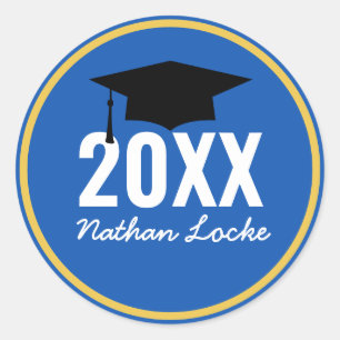 Bold Grad Royal Blue Graduation Classic Round Sticker