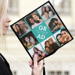Bold Grad Turquoise 8 Photo Collage Graduation Cap Topper<br><div class="desc">Celebrate your graduation day in style with a photo collage graduation cap topper! The custom graduation cap topper features "Grad" in bold white lettering with a teal/turquoise background (or colour of your choice) surrounded by 8 of the graduate's favourite photos. Choose photos of your friends, family, pets, etc. Personalize the...</div>
